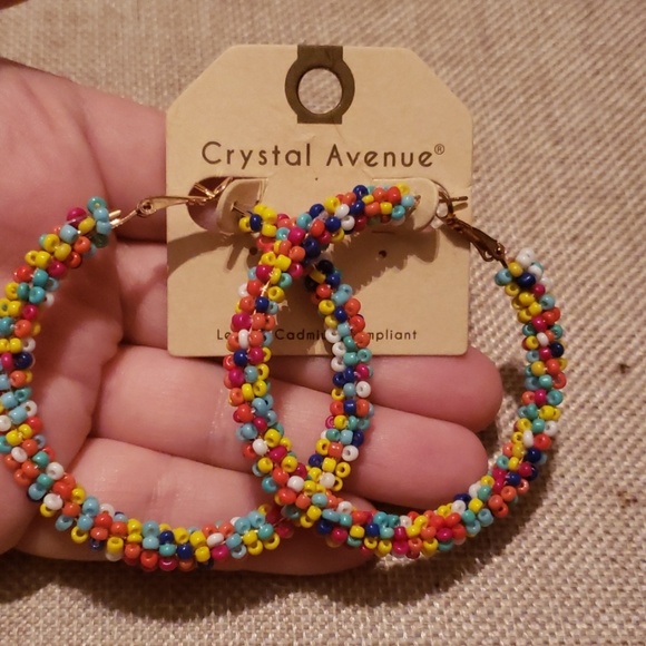 Multicolored Southwestern Beaded Hoop Earrings - Picture 3 of 3